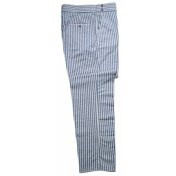 Mens 34 Gurkha Pants Blue White Striped Cotton Flat Front Straight Fit Trousers - Picture 2 of 8